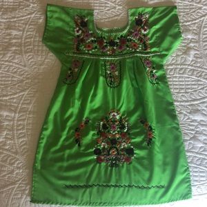 Authentic Mexican Embroidery Girls Green Dress